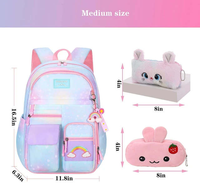 Alt view image 2 of 7 - Girls Rainbow School Backpack for Elementary,Kids Kawaii Bookbag Kids school backpack,For primary schoolbag,with pencil case