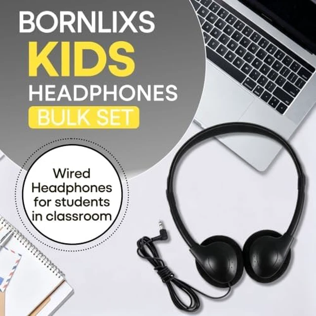 Alt view image 2 of 7 - Bulk 50 Pack Classroom Headphones for School Student Durable Wired Headsets for Kids Teens & Adults, Compatible with Chromebooks Laptops Tablets for Learning & Testing (Black)