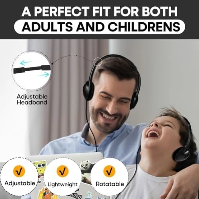 Alt view image 4 of 7 - Bulk 50 Pack Classroom Headphones for School Student Durable Wired Headsets for Kids Teens & Adults, Compatible with Chromebooks Laptops Tablets for Learning & Testing (Black)