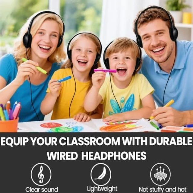 Alt view image 6 of 7 - Bulk 50 Pack Classroom Headphones for School Student Durable Wired Headsets for Kids Teens & Adults, Compatible with Chromebooks Laptops Tablets for Learning & Testing (Black)