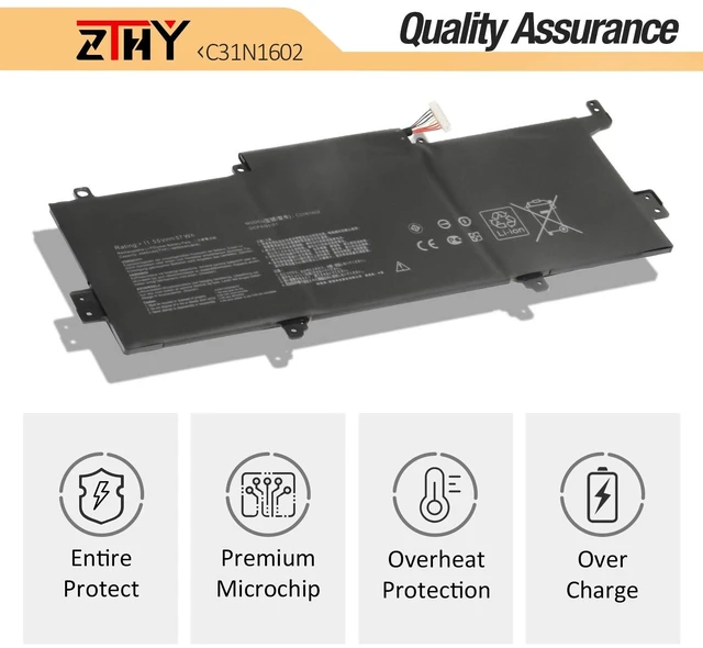 Alt view image 3 of 7 - C31N1602 Laptop Battery Replacement for Asus ZenBook U3000U UX330 UX330U UX330UA UX330UAK UX330UA-1A UX330UA-1B UX330UA-1C UX330UA-FB018R FB161T Series C31N16O2 0B200-02090000 11.55V 57Wh