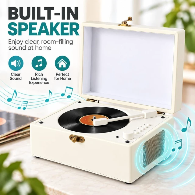 Alt view image 3 of 6 - Premium Protein Leather Bluetooth 5.3Retro Desktop CD Player