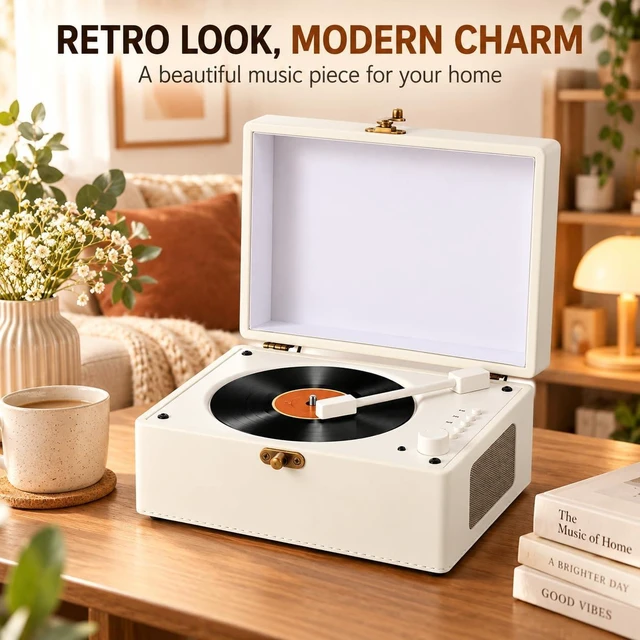 Alt view image 4 of 6 - Premium Protein Leather Bluetooth 5.3Retro Desktop CD Player