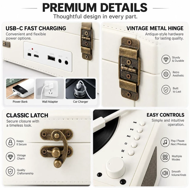 Alt view image 5 of 6 - Premium Protein Leather Bluetooth 5.3Retro Desktop CD Player