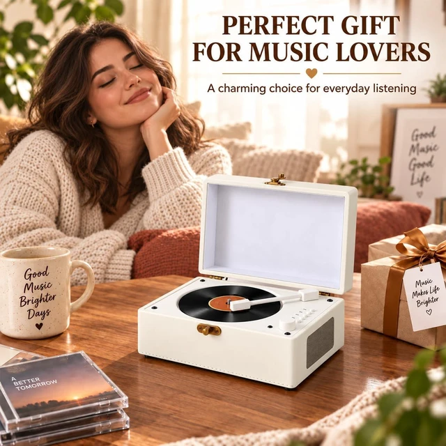 Alt view image 6 of 6 - Premium Protein Leather Bluetooth 5.3Retro Desktop CD Player