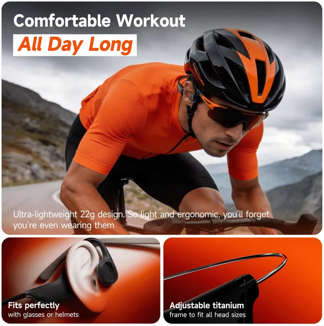 Alt view image 3 of 7 - Bone Conduction Headphones, Bluetooth 6.0 Open-Ear Sport Headset, 22g Ultra-Light with Mic, IP55 Waterproof, 10H Battery & Fast Charging for Running, Cycling, Gym Workouts (Light Black)