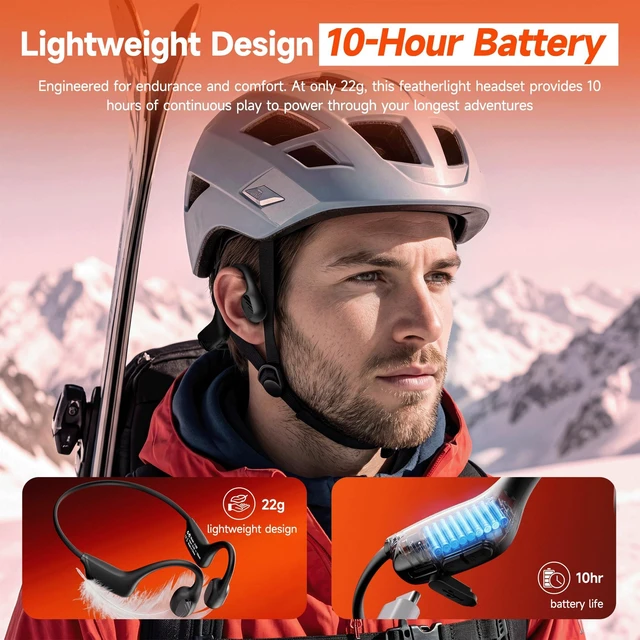 Alt view image 4 of 7 - Bone Conduction Headphones, Bluetooth 6.0 Open-Ear Sport Headset, 22g Ultra-Light with Mic, IP55 Waterproof, 10H Battery & Fast Charging for Running, Cycling, Gym Workouts (Light Black)