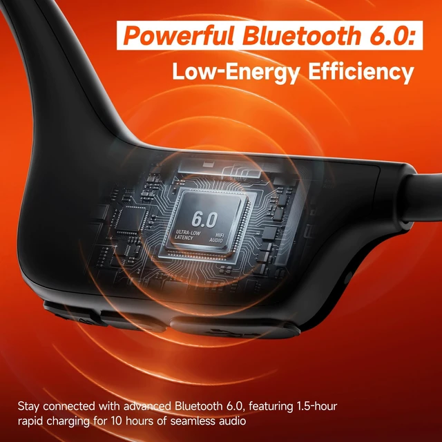 Alt view image 6 of 7 - Bone Conduction Headphones, Bluetooth 6.0 Open-Ear Sport Headset, 22g Ultra-Light with Mic, IP55 Waterproof, 10H Battery & Fast Charging for Running, Cycling, Gym Workouts (Light Black)