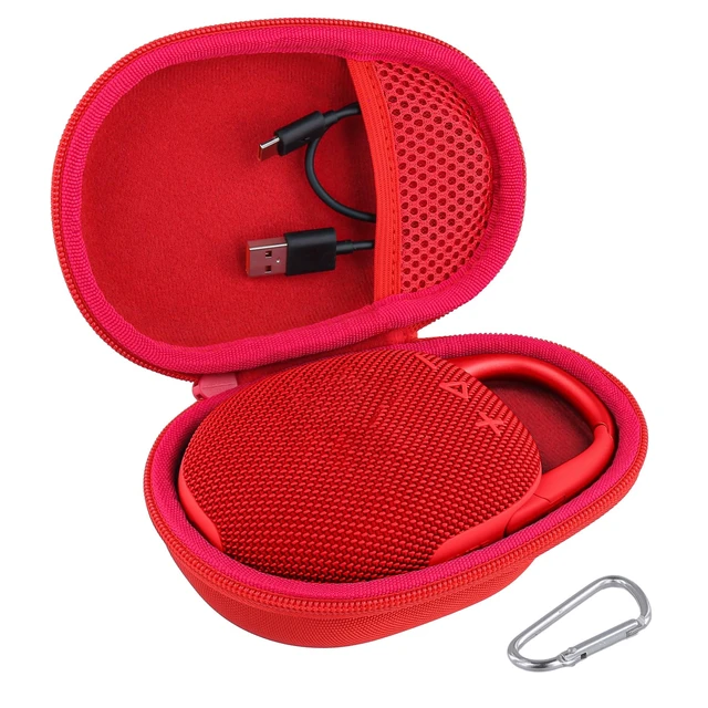 Alt view image 2 of 7 - Hard Carrying Case for JBL Clip 5 Portable Mini Speaker, Red 1:1 Molded Interior, Soft Anti-Static Velvet Lining, Cable Storage, Secure Fit, Carabiner, High-Density EVA Shell