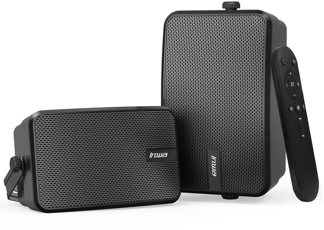 Main image of Upgraded 400W Outdoor Bluetooth Speakers Pair - Active Passive Wall Mount Stereo Speaker, Wireless Multi-Speaker Connection with Auracast, Sound System w/Aux for Porch, Patio, Garage, Home