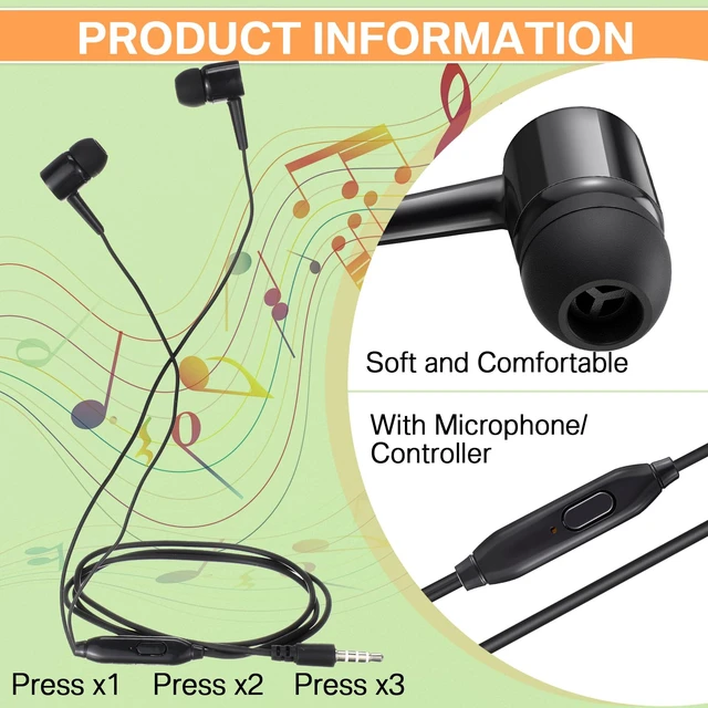 Alt view image 2 of 7 - 50 Pack Wired Ear Buds with Mic for Student, Classic, Black Ear Headphones Wired Earbuds Bulk, with 3.5mm Plug, for School Classroom Library Museum Travel Plane Tablet