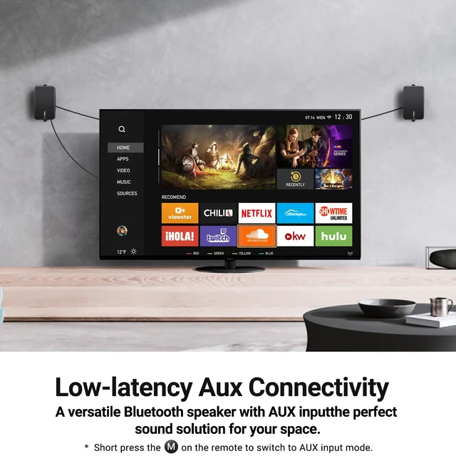 Alt view image 6 of 7 - Upgraded 400W Outdoor Bluetooth Speakers Pair - Active Passive Wall Mount Stereo Speaker, Wireless Multi-Speaker Connection with Auracast, Sound System w/Aux for Porch, Patio, Garage, Home