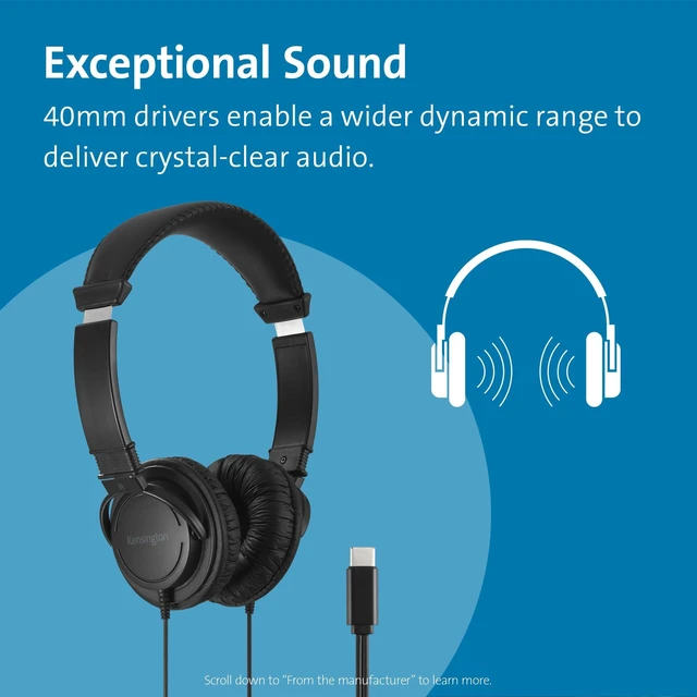 Alt view image 2 of 5 - Classic EQ USB-C Headphone, 6 ft (1.8m) Nylon Braided Cord, for School, Kids, Adults, Padded Adjustable Headband, Black (K97456WWB)