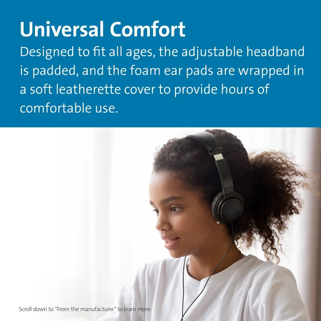 Alt view image 3 of 5 - Classic EQ USB-C Headphone, 6 ft (1.8m) Nylon Braided Cord, for School, Kids, Adults, Padded Adjustable Headband, Black (K97456WWB)