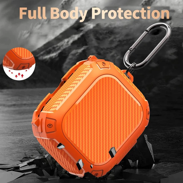 Alt view image 3 of 7 - Compatible with Beats Powerbeats Pro 2 Case with Lock 2025, Rugged Shockproof Protective Hard New Powerbeat Pro2 Cover Skin with Carabiner&Cleaner Pen Men for Beat PowerBeat Pro 2 Earbuds,Orange
