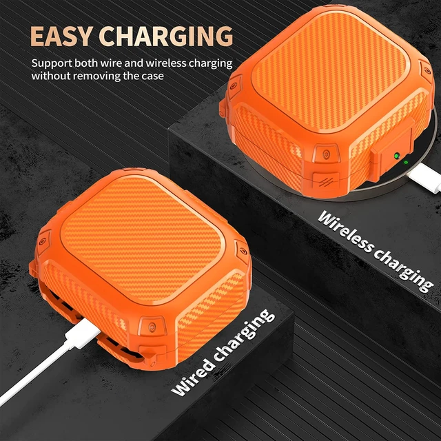 Alt view image 4 of 7 - Compatible with Beats Powerbeats Pro 2 Case with Lock 2025, Rugged Shockproof Protective Hard New Powerbeat Pro2 Cover Skin with Carabiner&Cleaner Pen Men for Beat PowerBeat Pro 2 Earbuds,Orange
