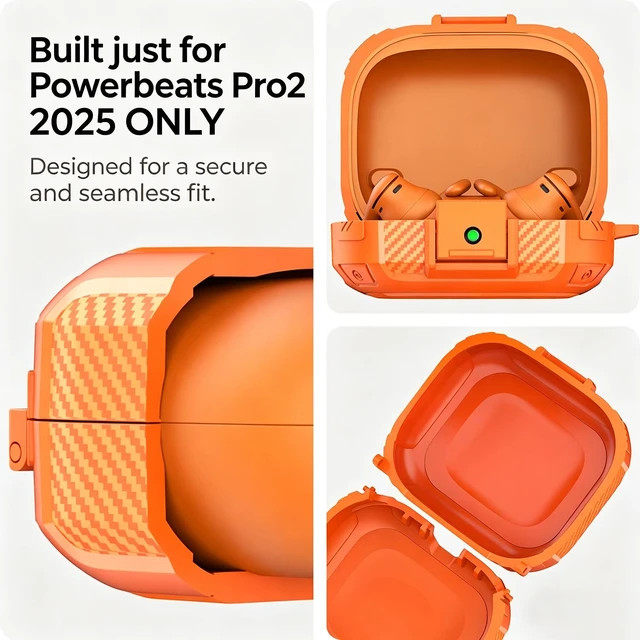 Alt view image 5 of 7 - Compatible with Beats Powerbeats Pro 2 Case with Lock 2025, Rugged Shockproof Protective Hard New Powerbeat Pro2 Cover Skin with Carabiner&Cleaner Pen Men for Beat PowerBeat Pro 2 Earbuds,Orange