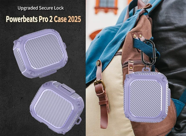 Alt view image 5 of 7 - Compatible with Beats Powerbeats Pro 2 Case with Lock 2025, Rugged Shockproof Protective Hard New Powerbeat Pro2 Cover Skin with Carabiner&Cleaner Pen Men for Beat PowerBeat Pro 2 Earbuds,Hyper Purple