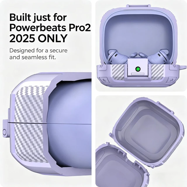 Alt view image 6 of 7 - Compatible with Beats Powerbeats Pro 2 Case with Lock 2025, Rugged Shockproof Protective Hard New Powerbeat Pro2 Cover Skin with Carabiner&Cleaner Pen Men for Beat PowerBeat Pro 2 Earbuds,Hyper Purple