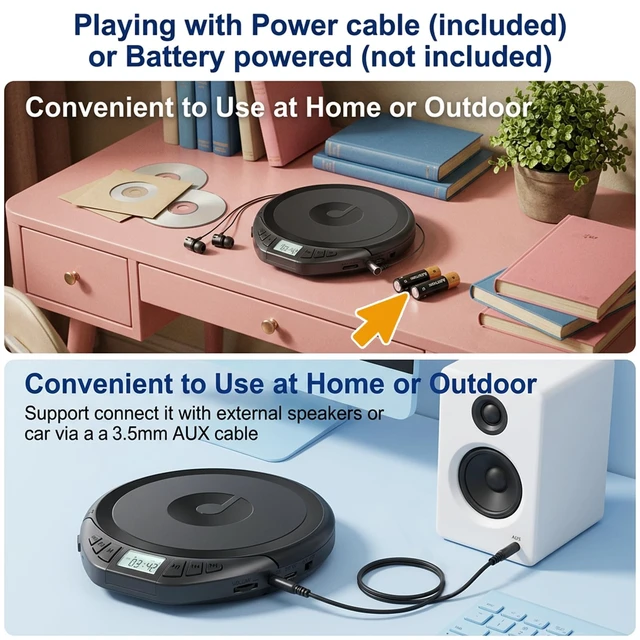 Alt view image 3 of 7 - H-01 Portable CD Player with Earphones,Personal CD Discman Player for Home Car with Anti-Skip Shockproof Protection, Small CD Player with LCD Display for Music Lovers