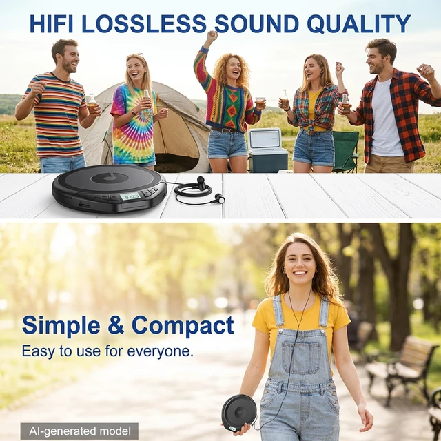 Alt view image 6 of 7 - H-01 Portable CD Player with Earphones,Personal CD Discman Player for Home Car with Anti-Skip Shockproof Protection, Small CD Player with LCD Display for Music Lovers