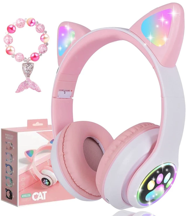 Main image of Wireless Headphones for Kids, Cat Ear LED Light Up Bluetooth Kids Headphones with Microphone for School/Travel/Sports/Gaming/Gifts/Christmas (Pink)