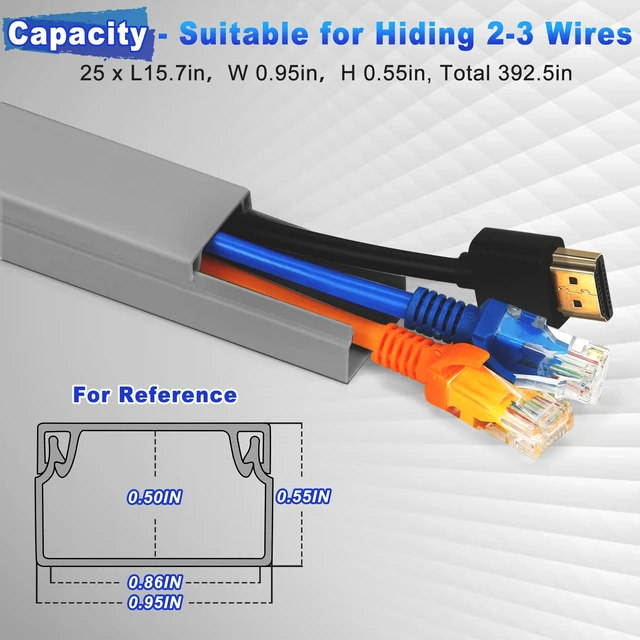 Alt view image 2 of 6 - 392.5in Wire Hiders TV Cord Cover Kit, Wall Mounted, Grey