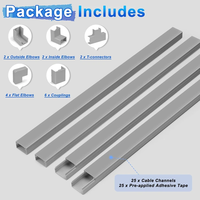 Alt view image 3 of 6 - 392.5in Wire Hiders TV Cord Cover Kit, Wall Mounted, Grey