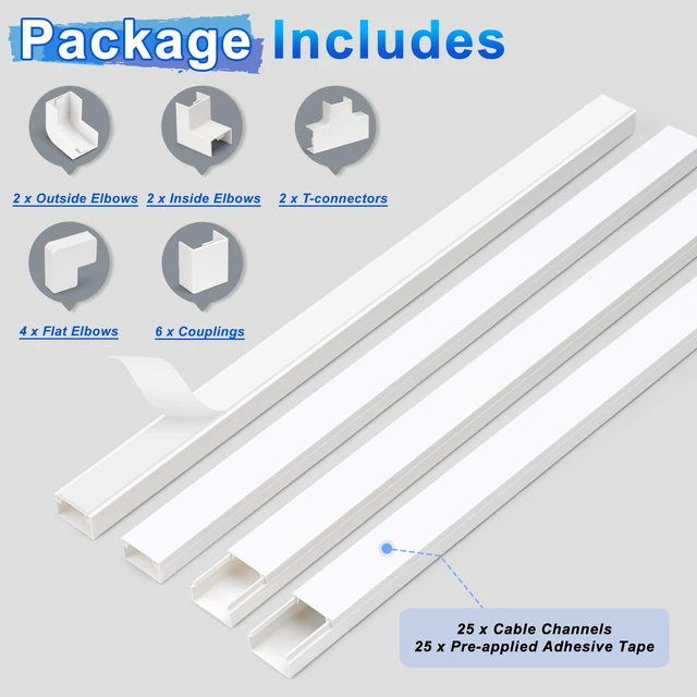 Alt view image 3 of 6 - Cable Covers for Cords on Wall-392.5in Wire Hider for TV on Wall, White Cable Concealer, 25 x L15.7in W0.95H 0.55in
