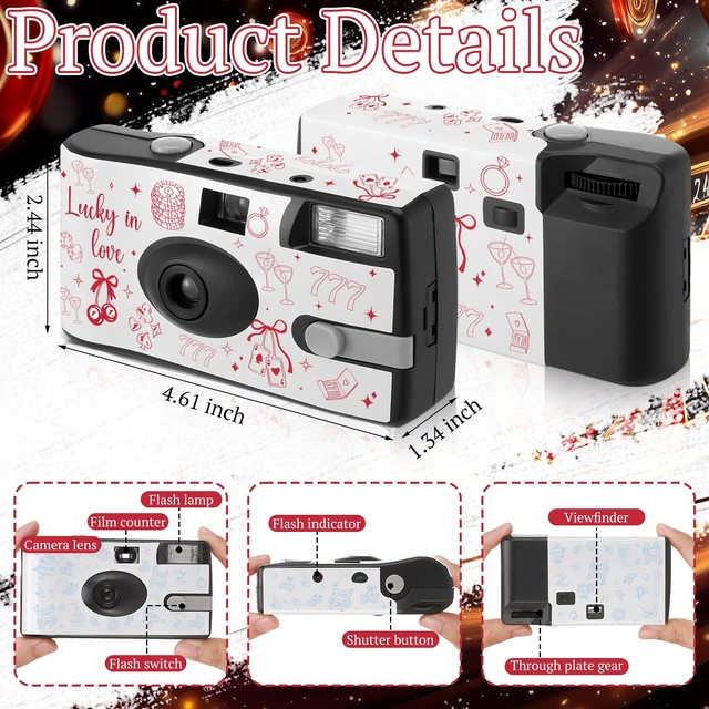 Alt view image 2 of 7 - 4 Pack Disposable Cameras, Bachelorette Vegas 35mm Single Use Film, Built-in Flash, Bachelorette Party Favors, Disposable Cameras for Wedding, Bridal Shower Gifts
