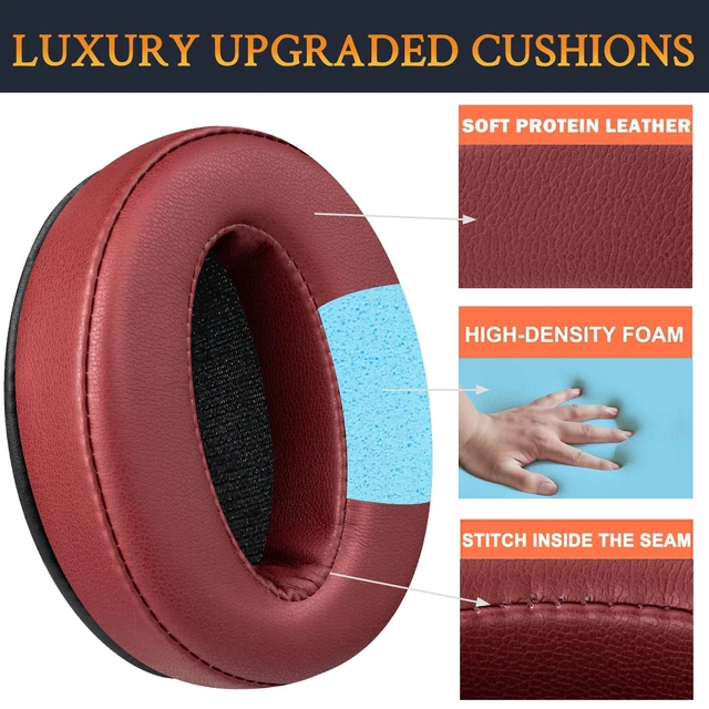 Alt view image 3 of 5 - Earpads Replacement for Sennheiser HD 4.50BT/HD 4.50BTNC/HD4.50SE/HD4.40BT/HD4.30G/HD4.20S/HD458BT/HD 450/HD450BT/HD400S/HD350BT/Adapt 360(MB 360 UC)/Adapt 361 - Burgundy