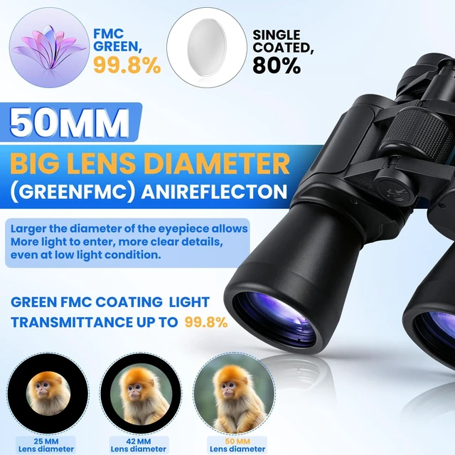 Alt view image 4 of 7 - 10-180x100 Zoom Binoculars for Adults, Day/Low Light Night Vision High Powered Binoculars with BAK4 & FMC Lens, Waterproof Fogproof for Hunting Birdwatching Travel Sport Concert Gift for Men