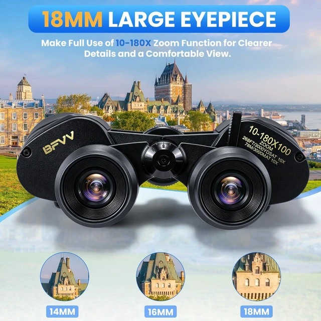 Alt view image 5 of 7 - 10-180x100 Zoom Binoculars for Adults, Day/Low Light Night Vision High Powered Binoculars with BAK4 & FMC Lens, Waterproof Fogproof for Hunting Birdwatching Travel Sport Concert Gift for Men