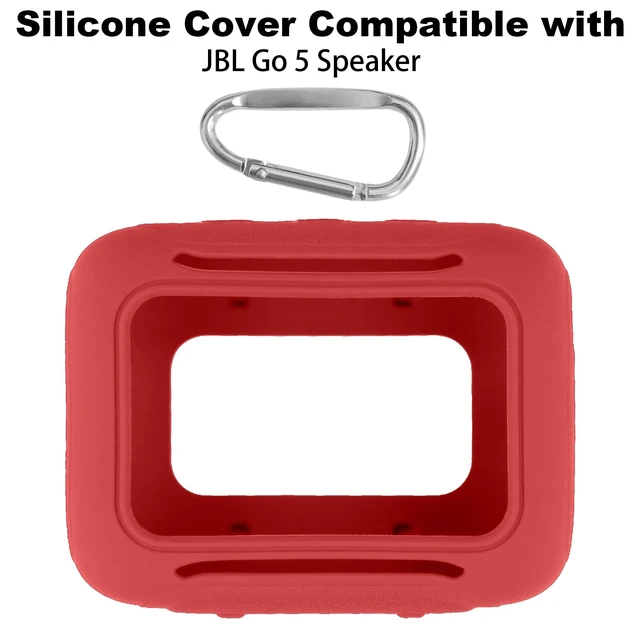 Alt view image 2 of 7 - for JBL Go 5 Waterproof Bluetooth Speaker Silicone Cover, Red Snug Fit, Portable Carabiner Clip, Shock Absorption, Drop Protection, Travel Lightweight Design, Protective Skin Case
