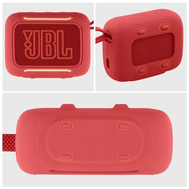 Alt view image 4 of 7 - for JBL Go 5 Waterproof Bluetooth Speaker Silicone Cover, Red Snug Fit, Portable Carabiner Clip, Shock Absorption, Drop Protection, Travel Lightweight Design, Protective Skin Case