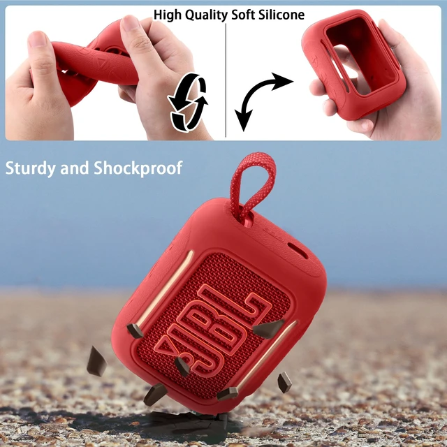 Alt view image 7 of 7 - for JBL Go 5 Waterproof Bluetooth Speaker Silicone Cover, Red Snug Fit, Portable Carabiner Clip, Shock Absorption, Drop Protection, Travel Lightweight Design, Protective Skin Case
