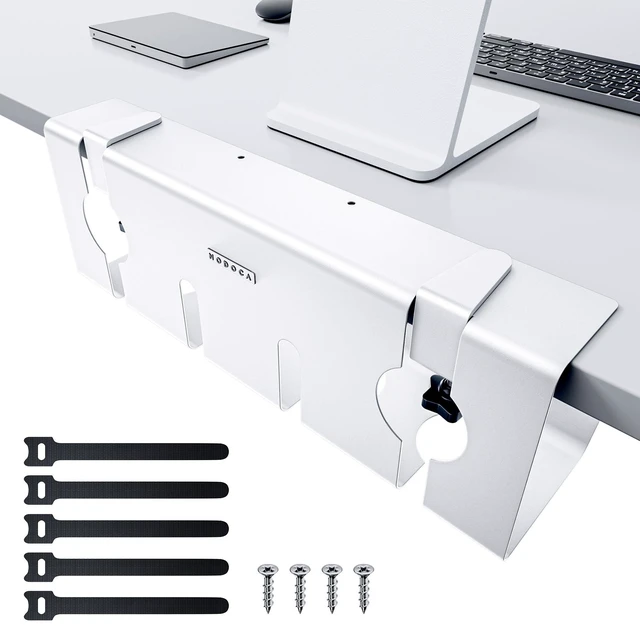Main image of No Drill Under Desk Cable Management Tray, 17'' Wire Management, Punch-Free Clamp on, Metal Cable Tray, Wire Organizer Under Desk, Under Dessk Basket for Office and Home, White