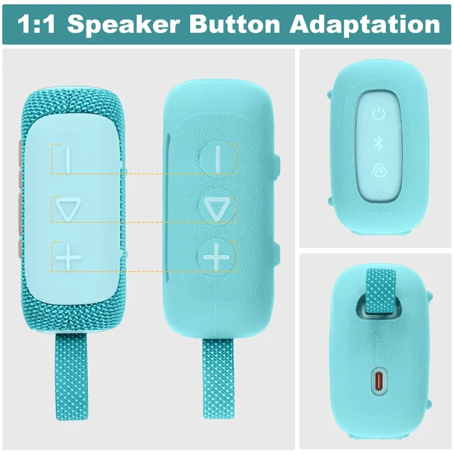 Alt view image 3 of 7 - for JBL Go 5 Waterproof Bluetooth Speaker Silicone Cover, Mint Green Snug Fit, Portable Carabiner Clip, Shock Absorption, Drop Protection, Travel Lightweight Design, Protective Skin Case