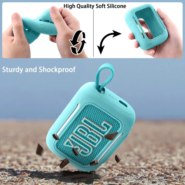 Alt view image 7 of 7 - for JBL Go 5 Waterproof Bluetooth Speaker Silicone Cover, Mint Green Snug Fit, Portable Carabiner Clip, Shock Absorption, Drop Protection, Travel Lightweight Design, Protective Skin Case