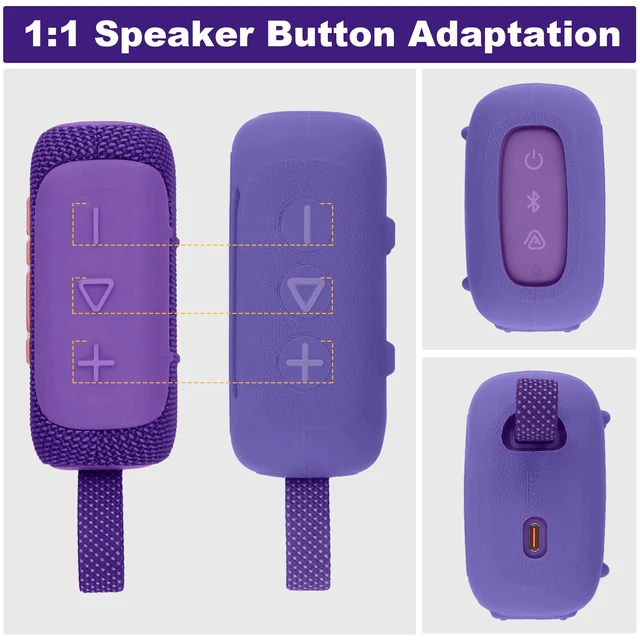 Alt view image 3 of 7 - for JBL Go 5 Waterproof Bluetooth Speaker Silicone Cover, Purple Snug Fit, Portable Carabiner Clip, Shock Absorption, Drop Protection, Travel Lightweight Design, Protective Skin Case