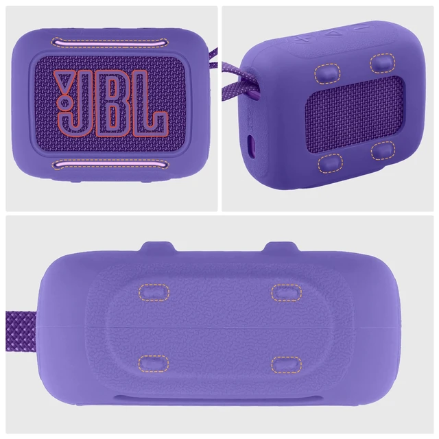 Alt view image 4 of 7 - for JBL Go 5 Waterproof Bluetooth Speaker Silicone Cover, Purple Snug Fit, Portable Carabiner Clip, Shock Absorption, Drop Protection, Travel Lightweight Design, Protective Skin Case
