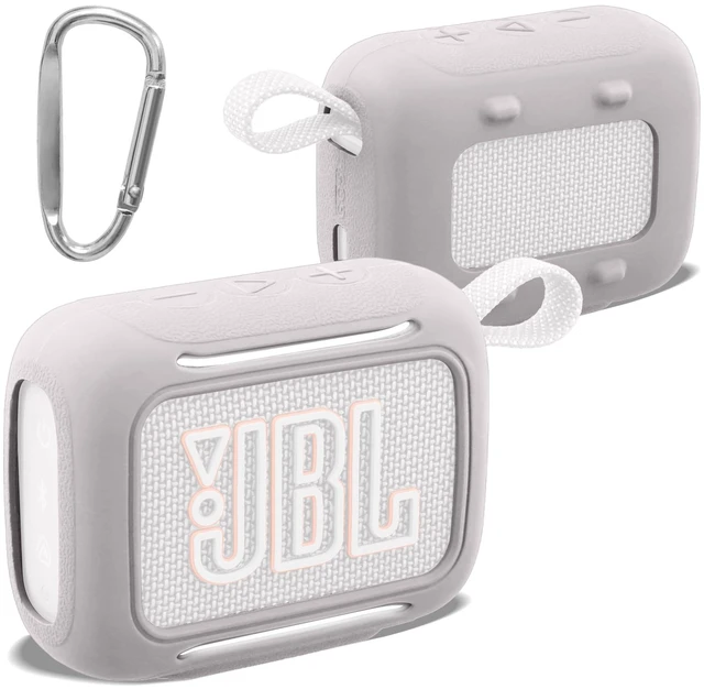 Main image of for JBL Go 5 Waterproof Bluetooth Speaker Silicone Cover, White Snug Fit, Portable Carabiner Clip, Shock Absorption, Drop Protection, Travel Lightweight Design, Protective Skin Case