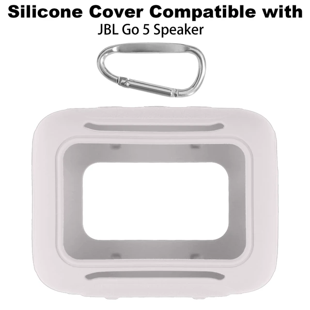 Alt view image 2 of 7 - for JBL Go 5 Waterproof Bluetooth Speaker Silicone Cover, White Snug Fit, Portable Carabiner Clip, Shock Absorption, Drop Protection, Travel Lightweight Design, Protective Skin Case