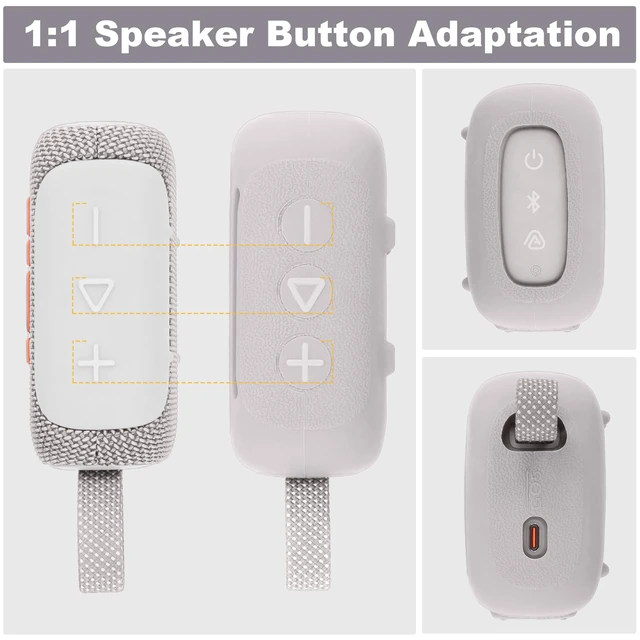 Alt view image 3 of 7 - for JBL Go 5 Waterproof Bluetooth Speaker Silicone Cover, White Snug Fit, Portable Carabiner Clip, Shock Absorption, Drop Protection, Travel Lightweight Design, Protective Skin Case