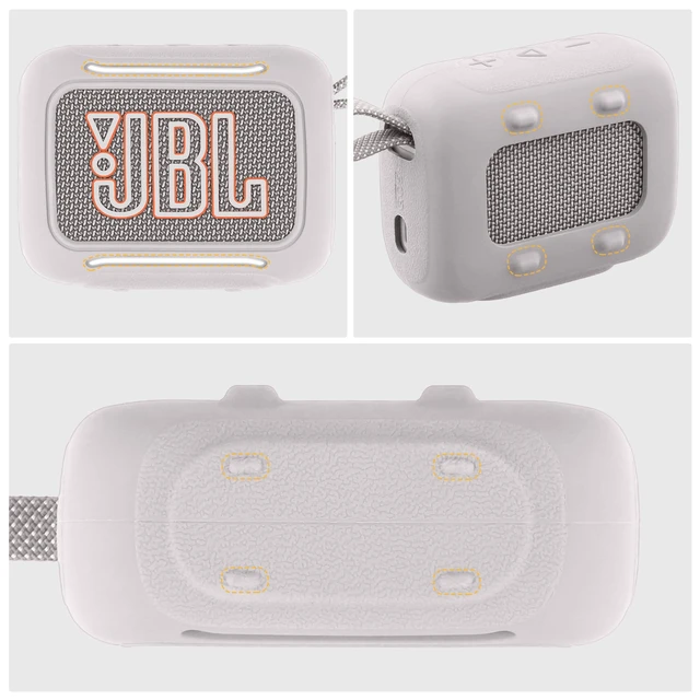 Alt view image 4 of 7 - for JBL Go 5 Waterproof Bluetooth Speaker Silicone Cover, White Snug Fit, Portable Carabiner Clip, Shock Absorption, Drop Protection, Travel Lightweight Design, Protective Skin Case