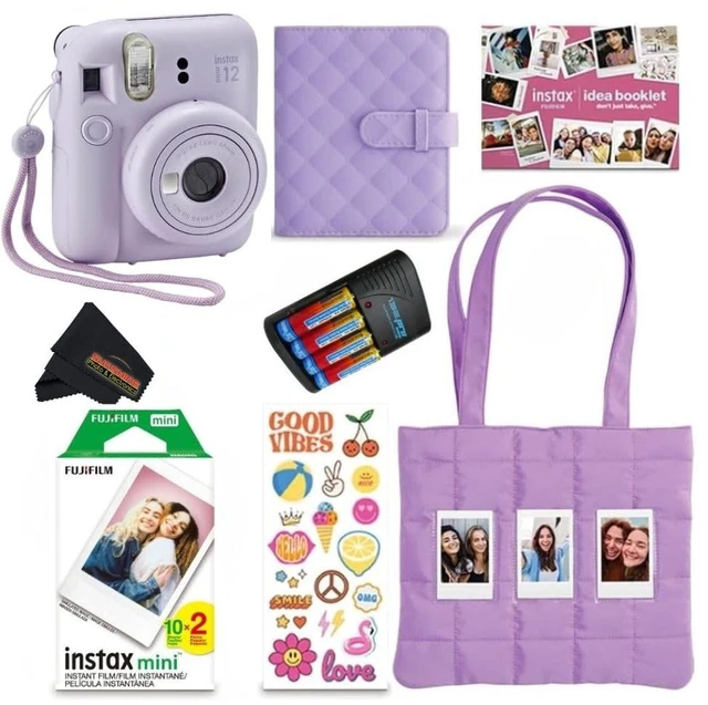Main image of INSTAX Mini 12 Holiday Bundle 2025 with Extra Instax Mini Film + 4 Pk AA Batteries & Sunshine Photo Microfiber Cleaning Cloth (10 Items) (20 Sheets, Lilac Purple)