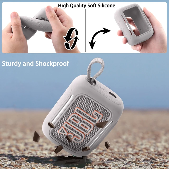 Alt view image 7 of 7 - for JBL Go 5 Waterproof Bluetooth Speaker Silicone Cover, White Snug Fit, Portable Carabiner Clip, Shock Absorption, Drop Protection, Travel Lightweight Design, Protective Skin Case