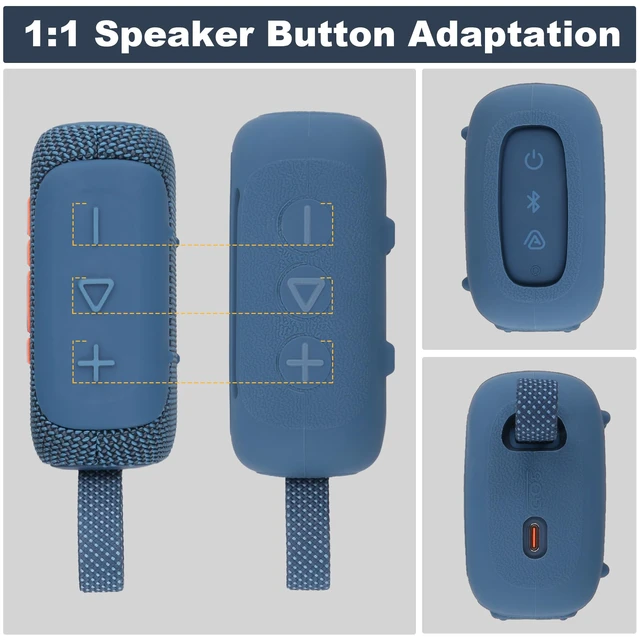 Alt view image 3 of 7 - for JBL Go 5 Waterproof Bluetooth Speaker Silicone Cover, Blue Snug Fit, Portable Carabiner Clip, Shock Absorption, Drop Protection, Travel Lightweight Design, Protective Skin Case