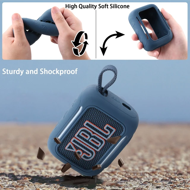 Alt view image 7 of 7 - for JBL Go 5 Waterproof Bluetooth Speaker Silicone Cover, Blue Snug Fit, Portable Carabiner Clip, Shock Absorption, Drop Protection, Travel Lightweight Design, Protective Skin Case