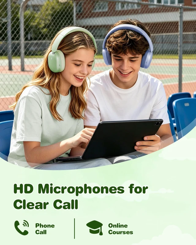 Alt view image 7 of 7 - Kids Headphones Wireless Bluetooth 5.4,Foldable Over Ear Headphones with 3.5mm Wired Mode,Safe Volume Limit,48H Playtime,Clear Calls,HD Sound for Toddlers/Children/School/Travel,Green
